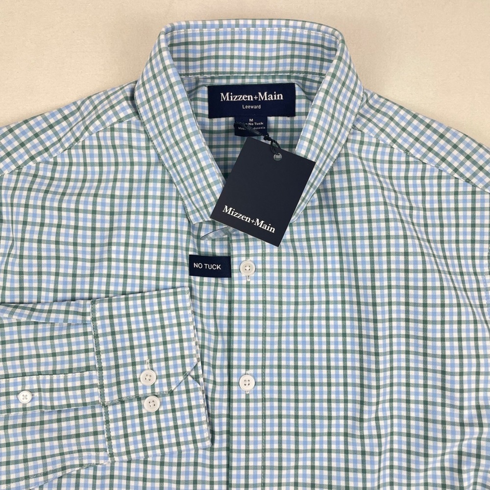 Mizzen+Main Leeward No Tuck Dress Shirt Mens Medium Blue Green Plaid TBU14-LOA
